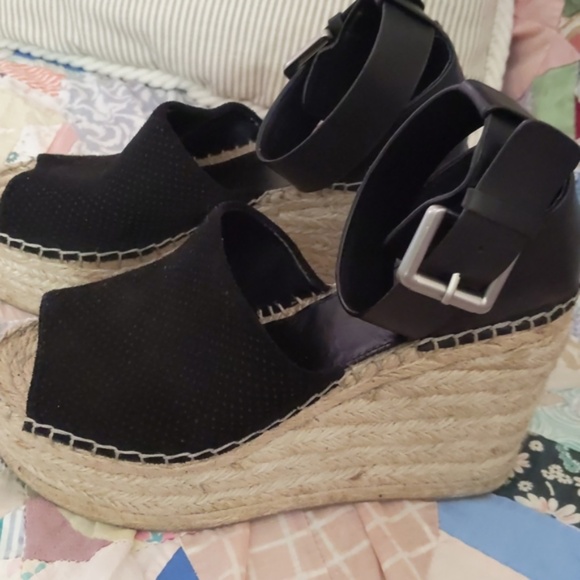 Marc Fisher Adalyn Espadrille Wedge Sandal in Black Suede and Leather - Picture 9 of 13